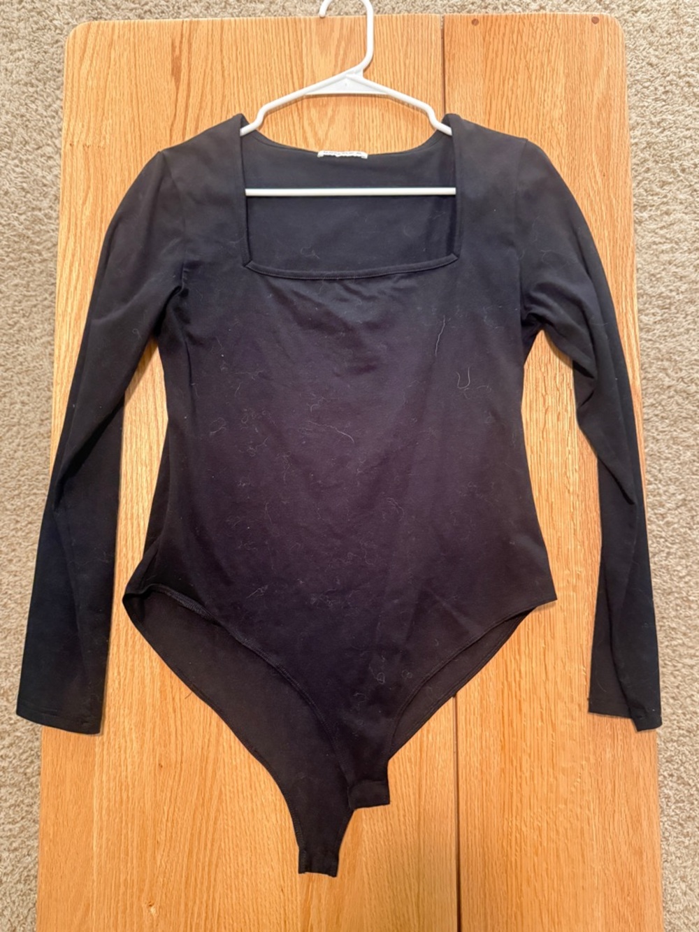 Mangopop Black Square Neck Long Sleeve Bodysuit XL Fitted Stretch